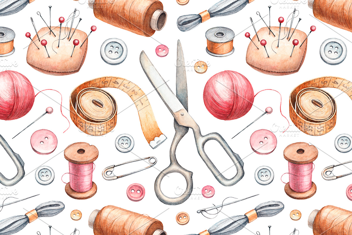 Hand drawn sewing tools, a Texture Illustration by Sundra (Photo 7 of 8)