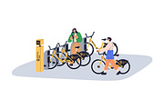 Cyclists at bicycle parking lots set, a Transportation Illustration by Good Studio (Thumbnail 3 of 3)