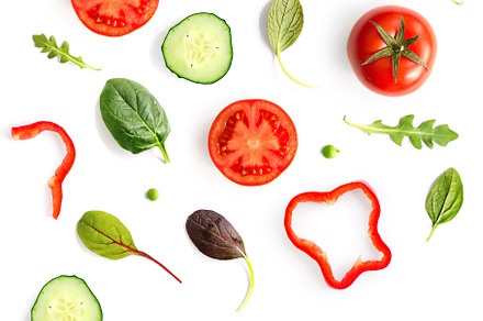 Tomato, cucumber and salad leaves., a Food & Drink Photo by StudioPhoto
