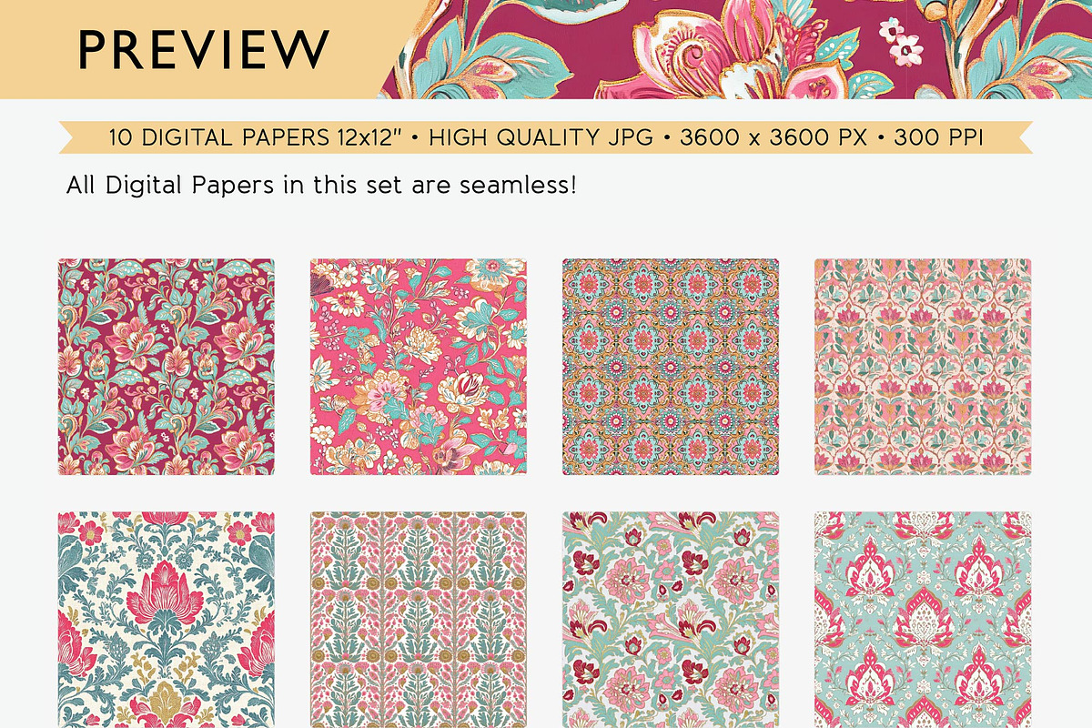 Batik Style Pink Floral Papers, a Texture Graphic by Maishop (Photo 4 of 4)