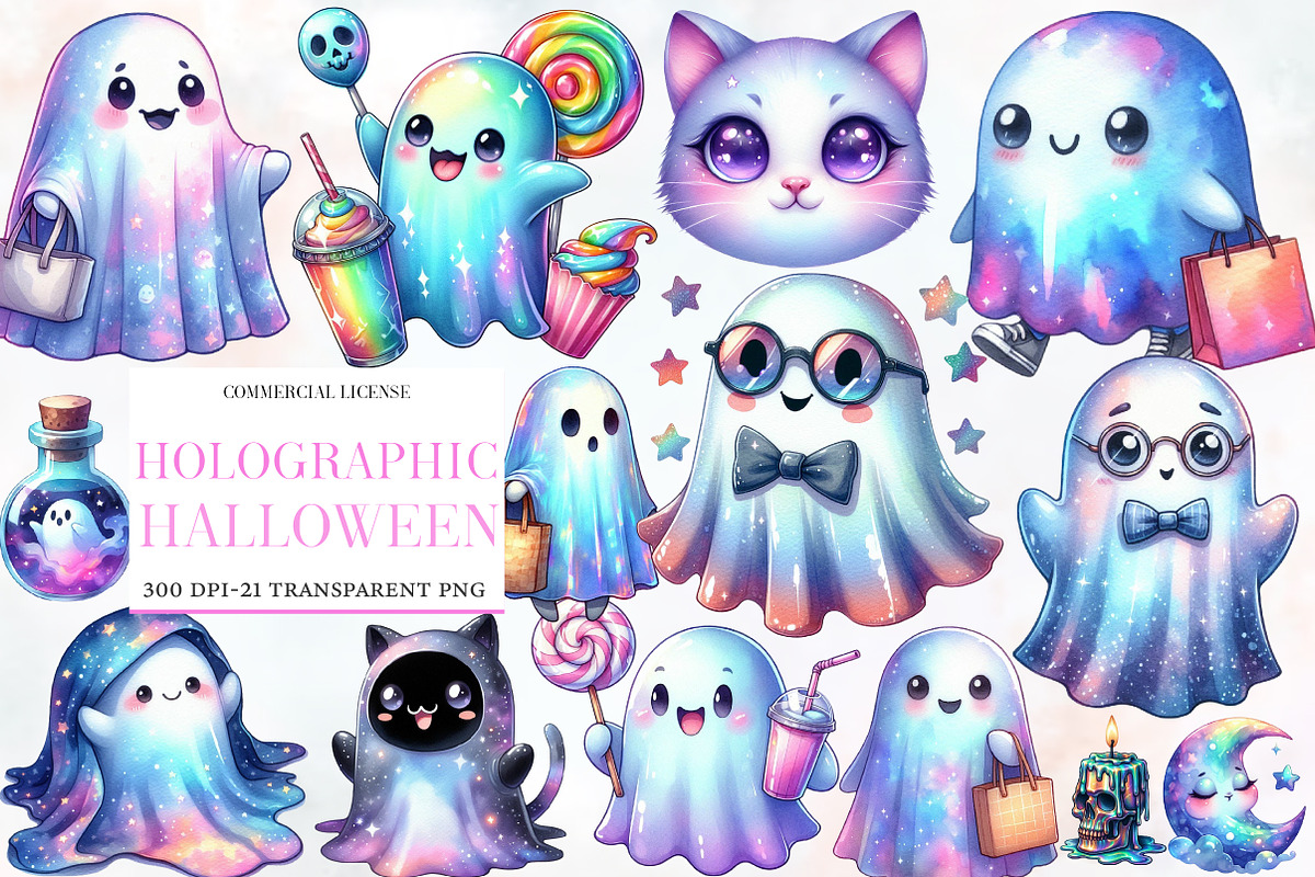 Cute Holographic Halloween PNG Clipa, an Illustration by Designworld (Photo 1 of 6)