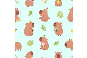 Cartoon capybara seamless pattern, an Animal Illustration by Valerie Bodnar