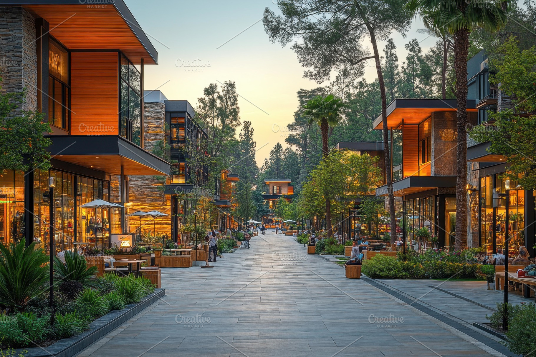 Lively shopping promenade lined with, a Photo by Tanuart