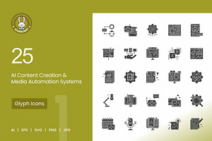 25 AI Content Creation Glyph Icons, a Solid Icon by IconBunny