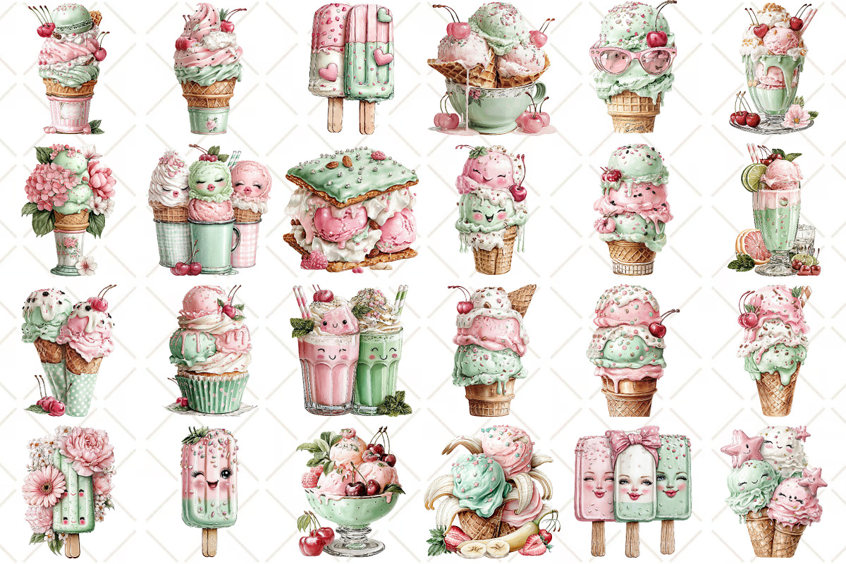 Whimsical Summer Ice-cream Clipart, an Illustration by Black Bird Studio (Photo 2 of 5)