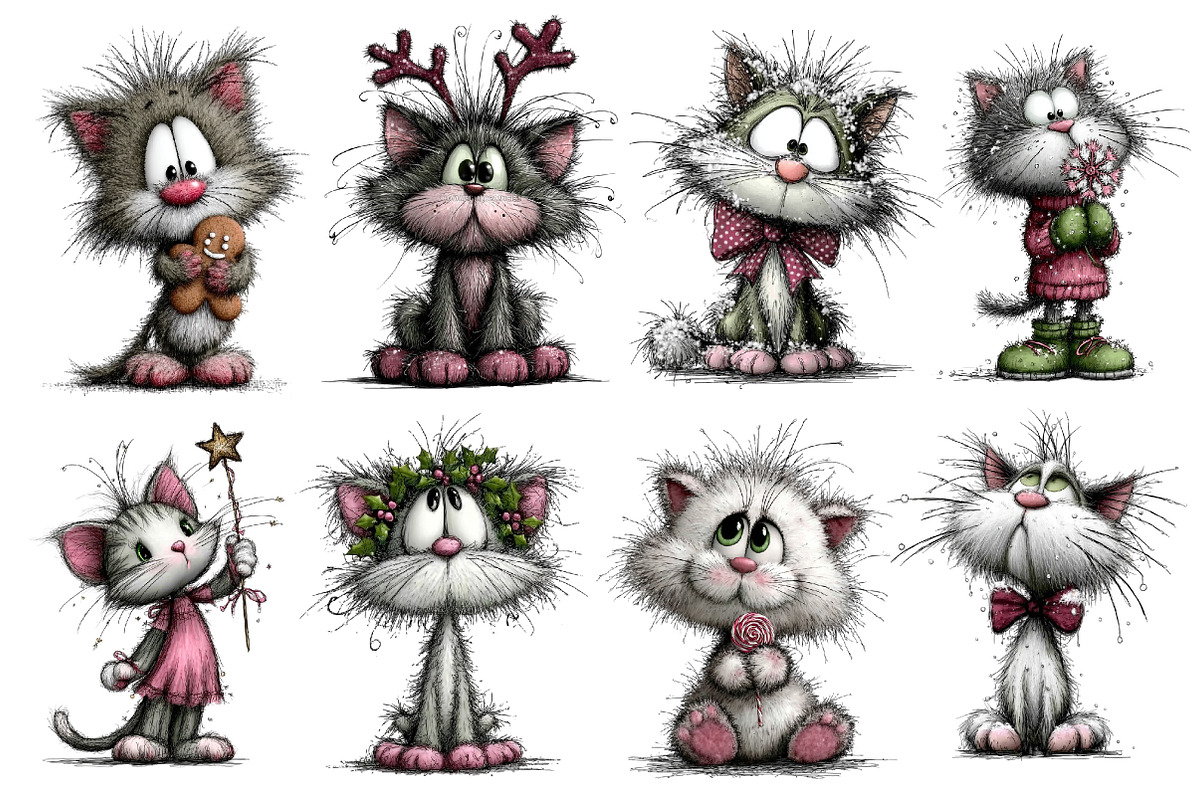 Christmas Whimsical Cats Clipart, an Illustration by Dream Creation (Photo 4 of 6)