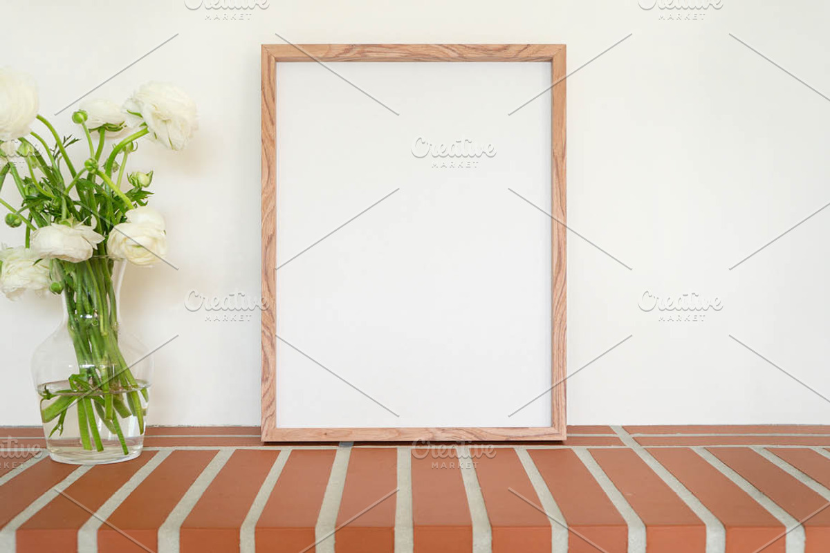 Wood Frame Mockup with Flowers, a Print Template by LOPEstudio (Photo 2 of 6)