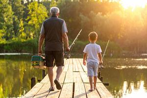 Grandfather and Boy Walking to the Fishing Dock, a Sports & Recreation Photo by Davizro's Market