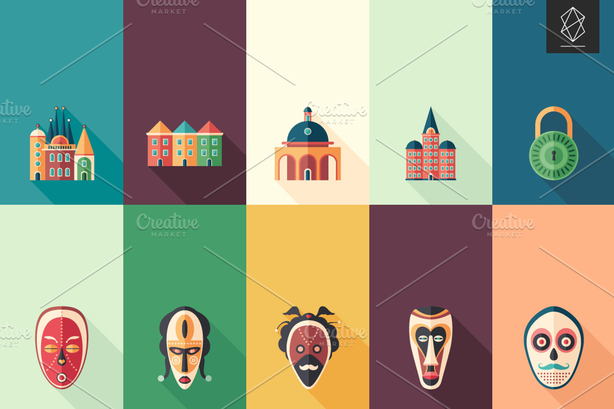 Colorful flat square icon set preview 4