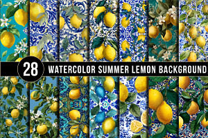 Watercolor Summer Lemon Background, an Illustration by DreamArtGraphic