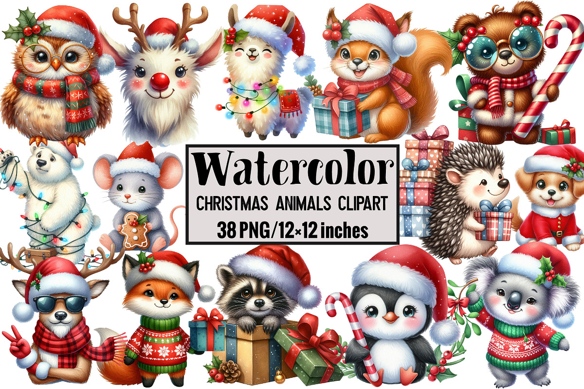 Christmas Animals Clipart, an Illustration by Design Market (Photo 1 of 5)