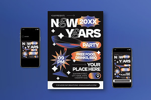Black New Years Party Flyer Set, a Flyer Template by graphicook