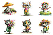 Whimsical Summer Cats Clipart Bundle, an Illustration by Dream Creation (Thumbnail 4 of 8)