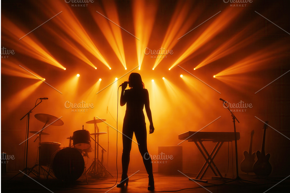 Silhouette of a female singer on, a Person Illustration by Sergey Kotenev