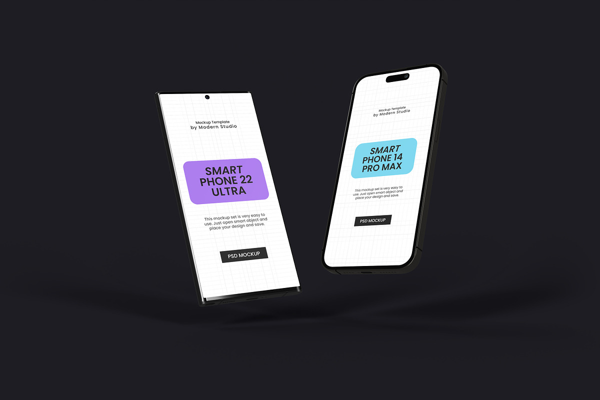 iPhone 14 Pro Max & S22 Ultra Mockup, an iPhone Mockup by Modern Studio (Photo 6 of 20)