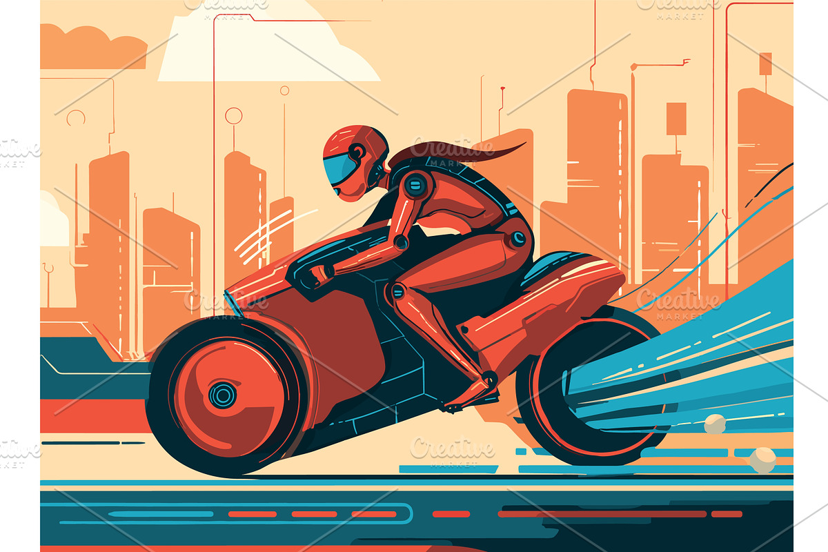 Futuristic style girl biker. Female, a Transportation Illustration by Valerie Bodnar