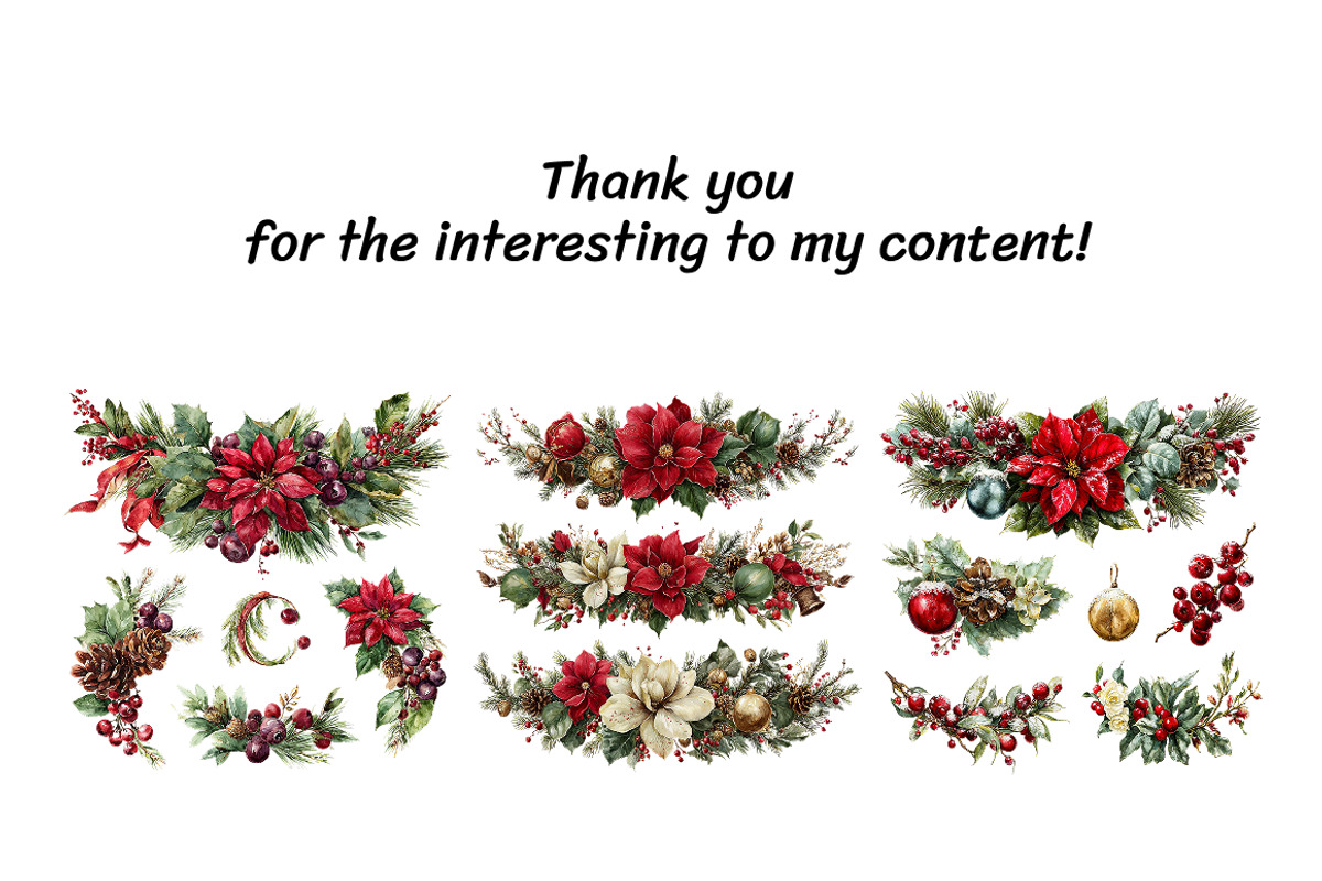Watercolor Christmas Garland Clipart, a Decorative Illustration by InkyQueenArt (Photo 5 of 5)