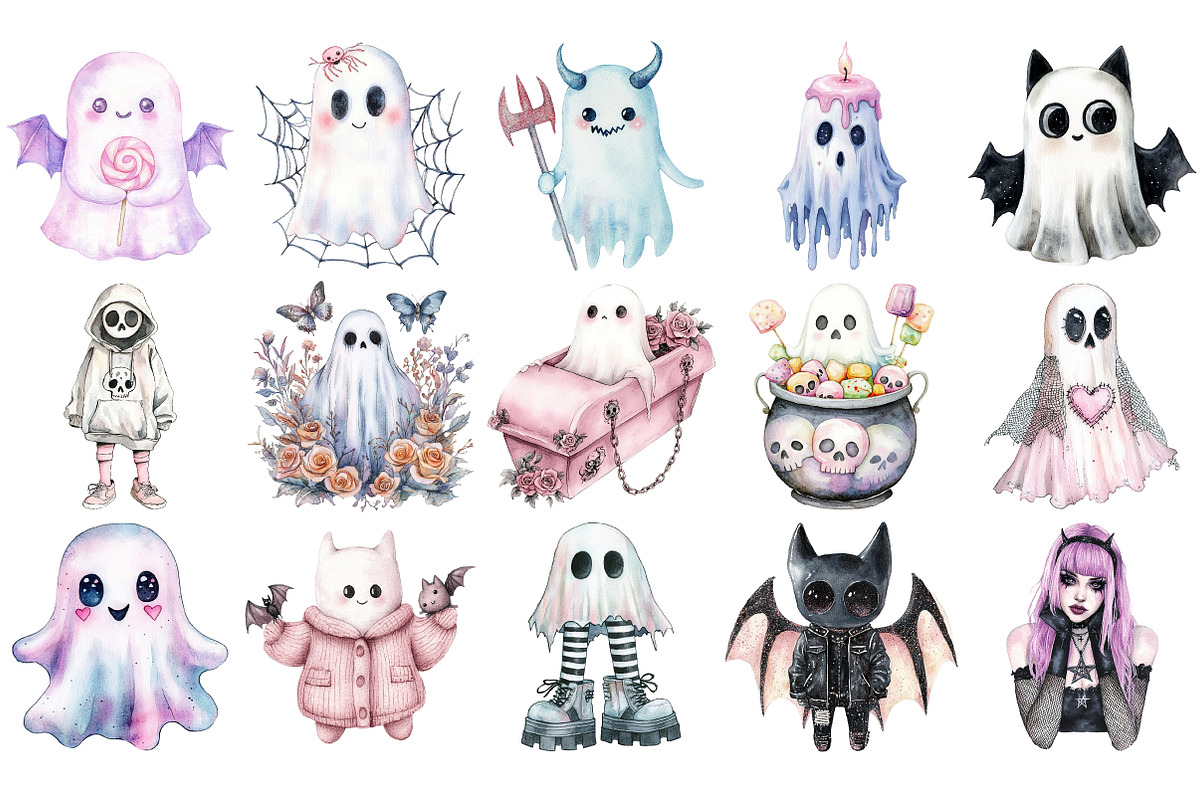 Pink Pastel Goth Halloween Ghost PNG, an Illustration by Craft Nest (Photo 2 of 4)