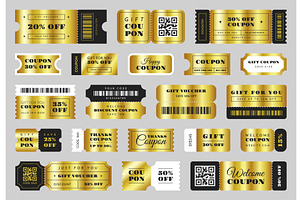 Golden coupon templates. Gift and, an Object Illustration by YummyBuum