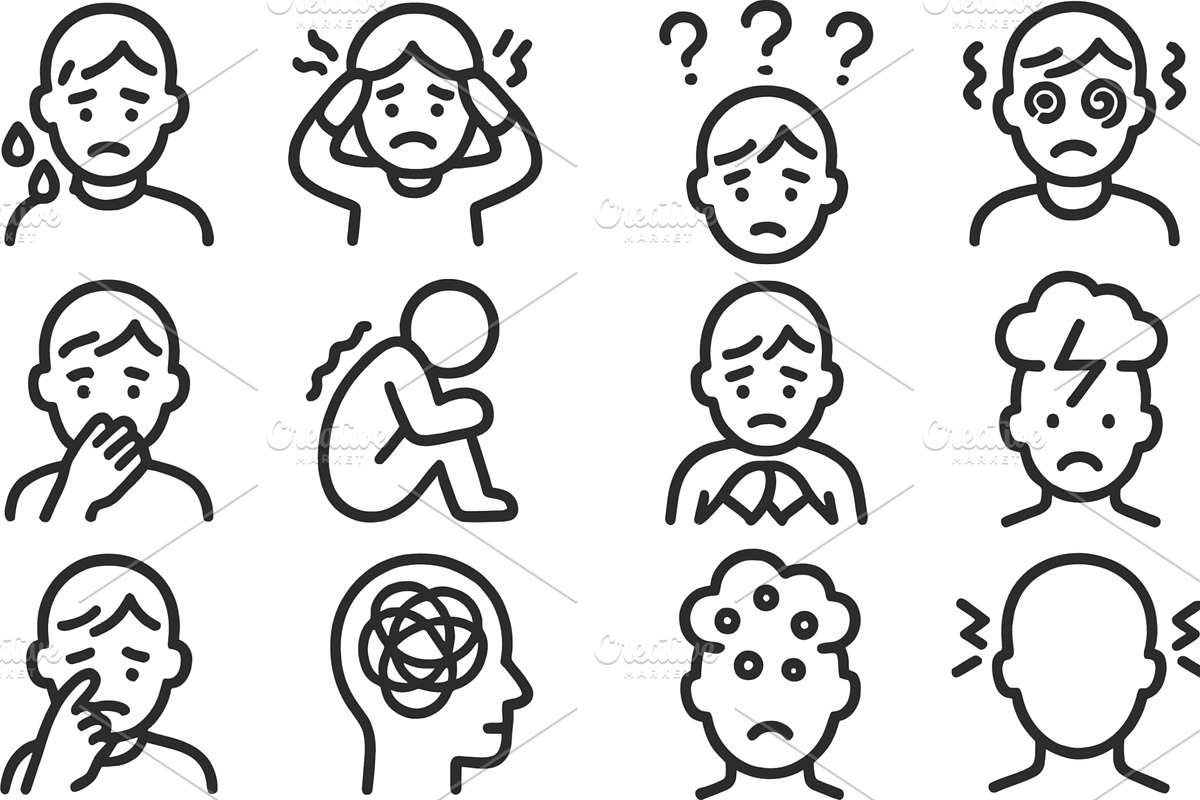 Emotional line icons depicting, an Illustration by ZinetroN