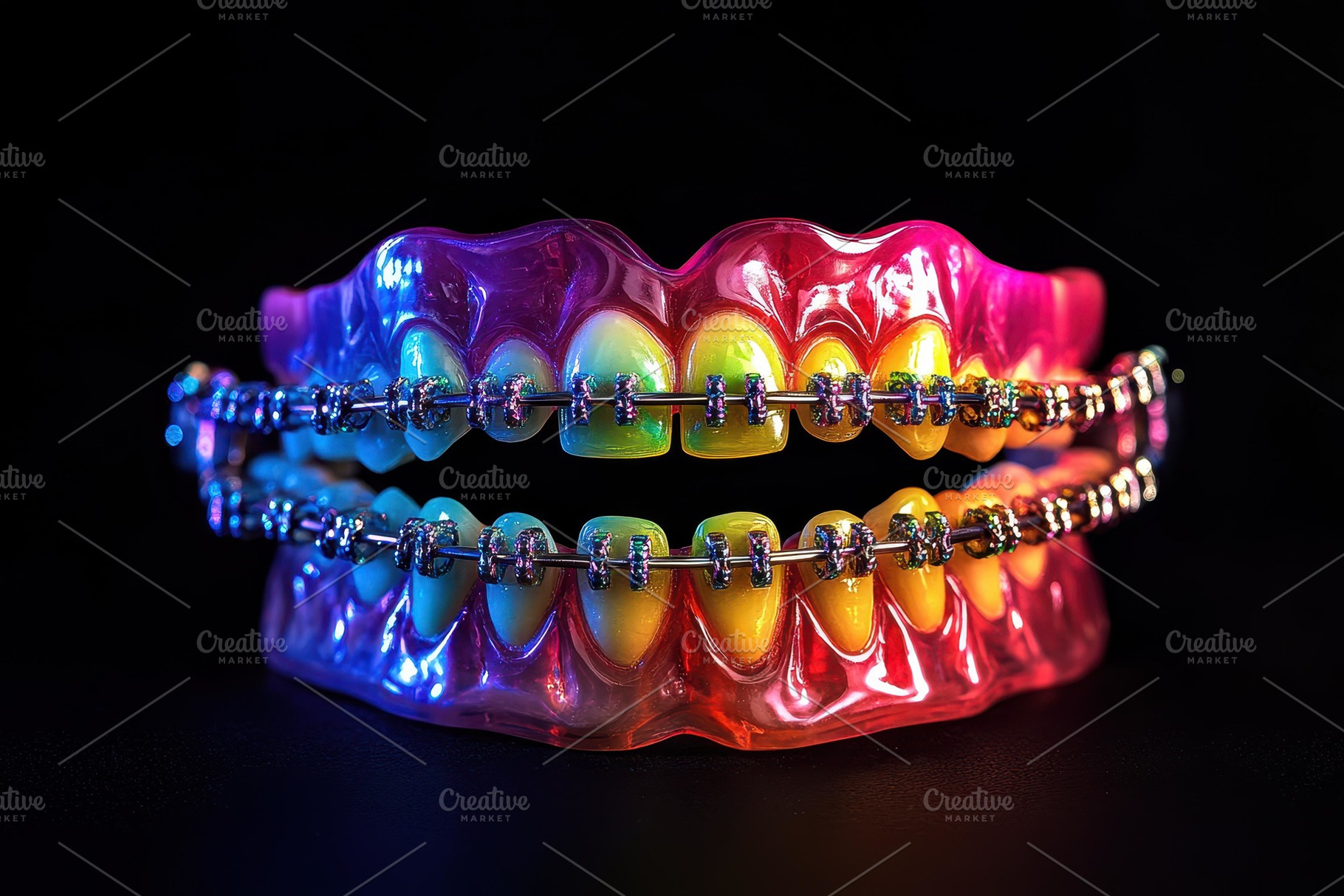 Colorful dental model with braces un, a Photo by Tanuart