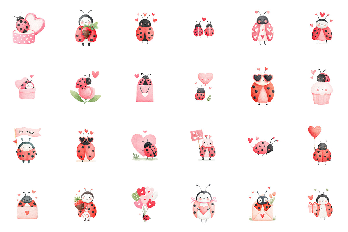 Cute Ladybug Valentine Clipart, an Illustration by Sublimation Artist (Photo 2 of 6)