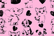 sketch cute animal baby, a Pattern Graphic by AAN Seamless Shop (Thumbnail 1 of 3)