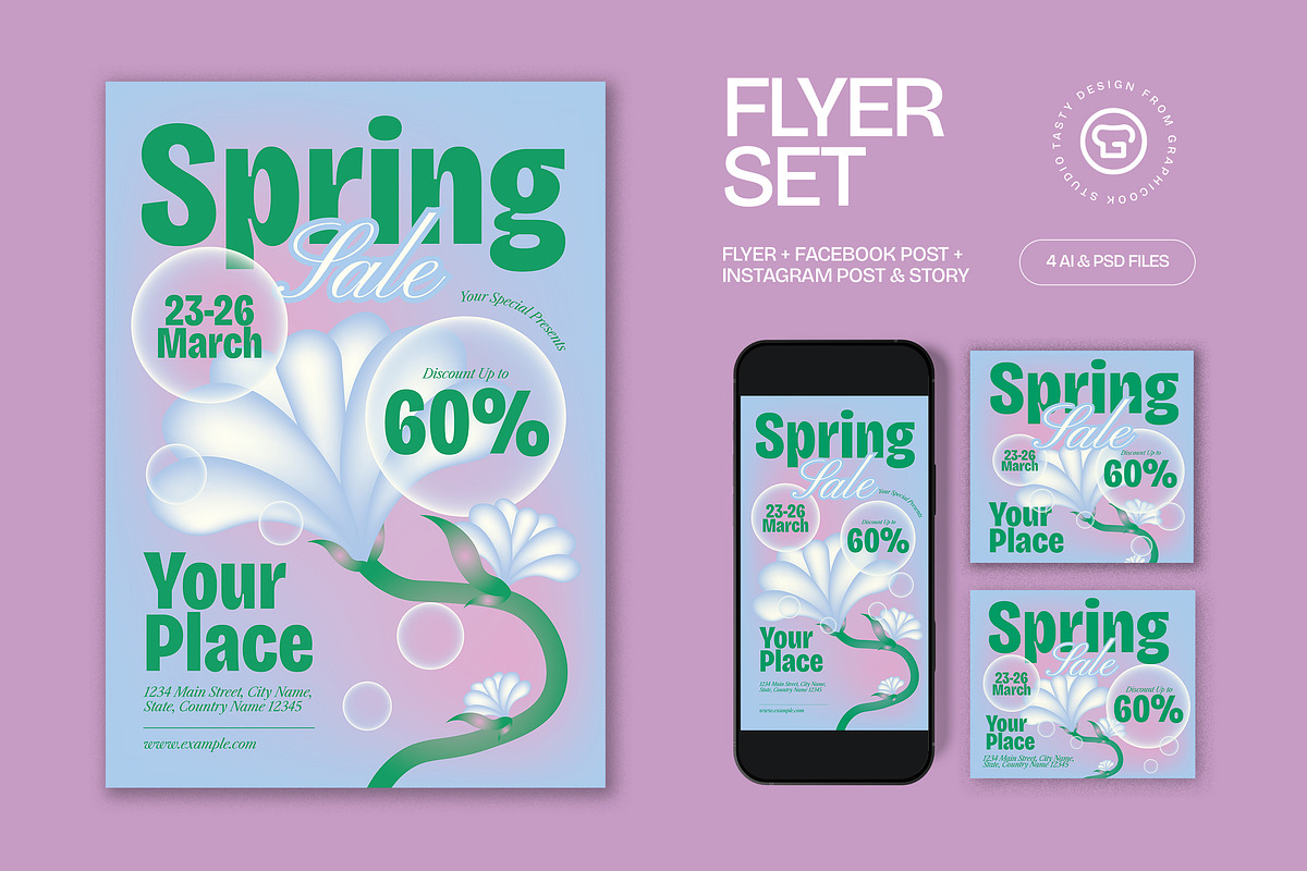 Blue Green Spring Sale Flyer Set, a Flyer Template by graphicook (Photo 1 of 3)