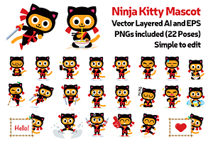 Ninja Kitty Vector Character Mascot