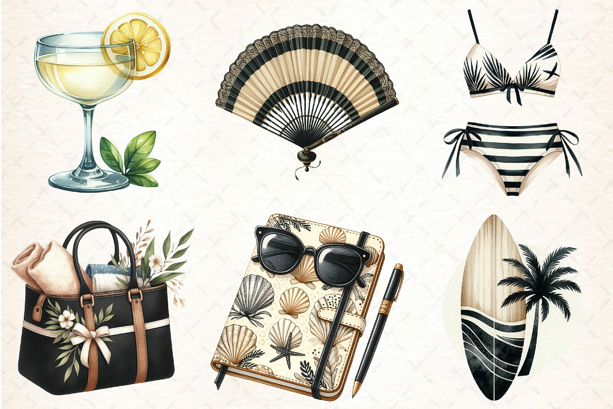 Ivory and Black Hello Summer Clipart, an Illustration by DreamCafeArt (Photo 2 of 4)