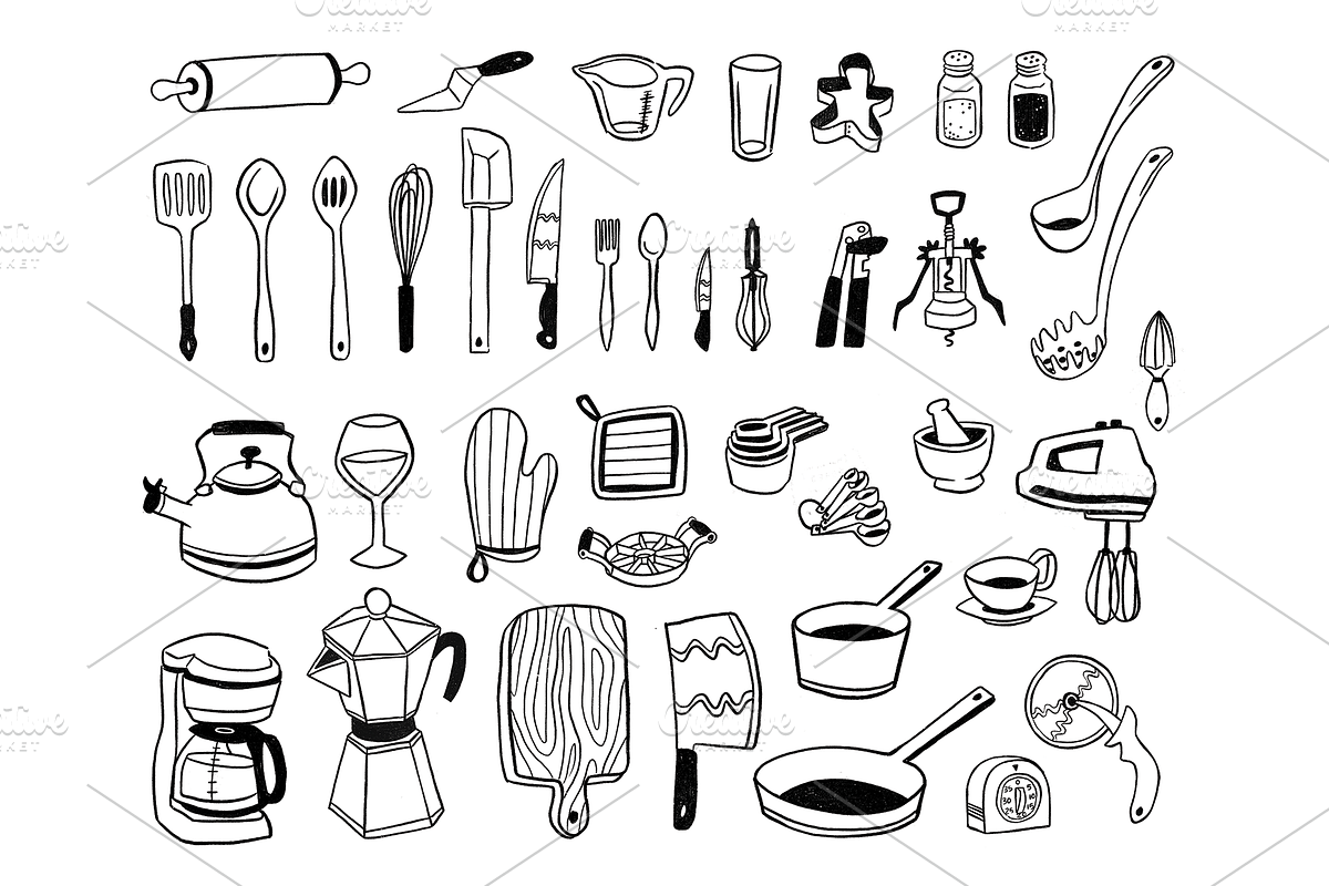 Hand Drawn Kitchen Illustrations, a Texture Illustration by rabeccky (Photo 2 of 3)
