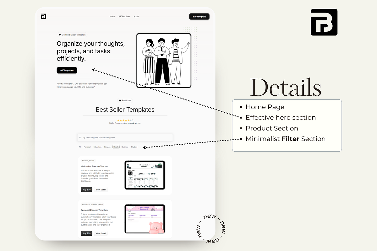 Bella- Minimal Notion Seller Website, a Websites & App Template by DaisyStudio (Photo 3 of 9)