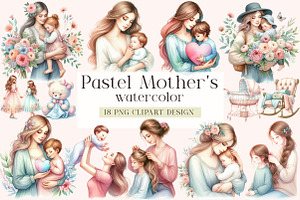 Pastel Mother's & Child Clipart, an Illustration by DreamArtGraphic