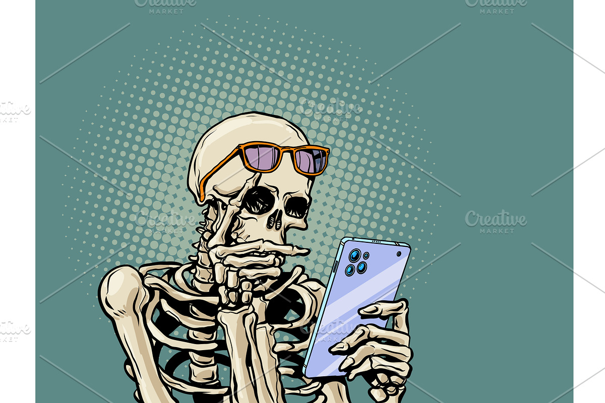 Pop Art Retro Skeleton with glasses, a Technology Illustration by studiostoks