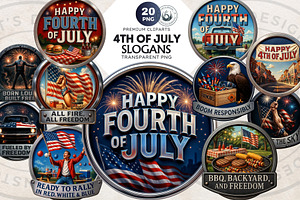 Fourth of July party Slogans PNG V1, a Seasonal Illustration by ThatsDesignArt
