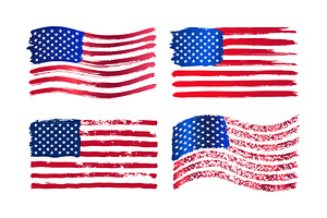 Set Of Grunge American Vector Flag.