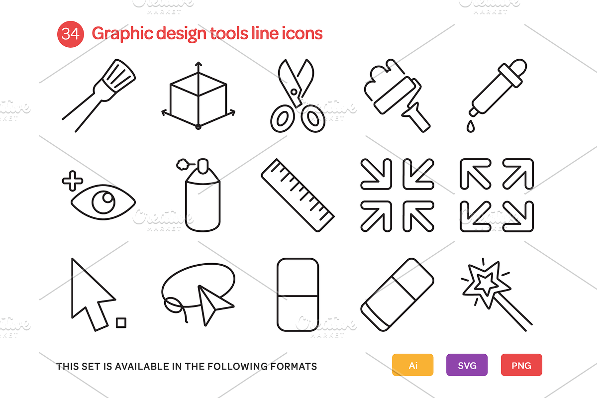 Graphic Design Tools Line Icons Set preview 3