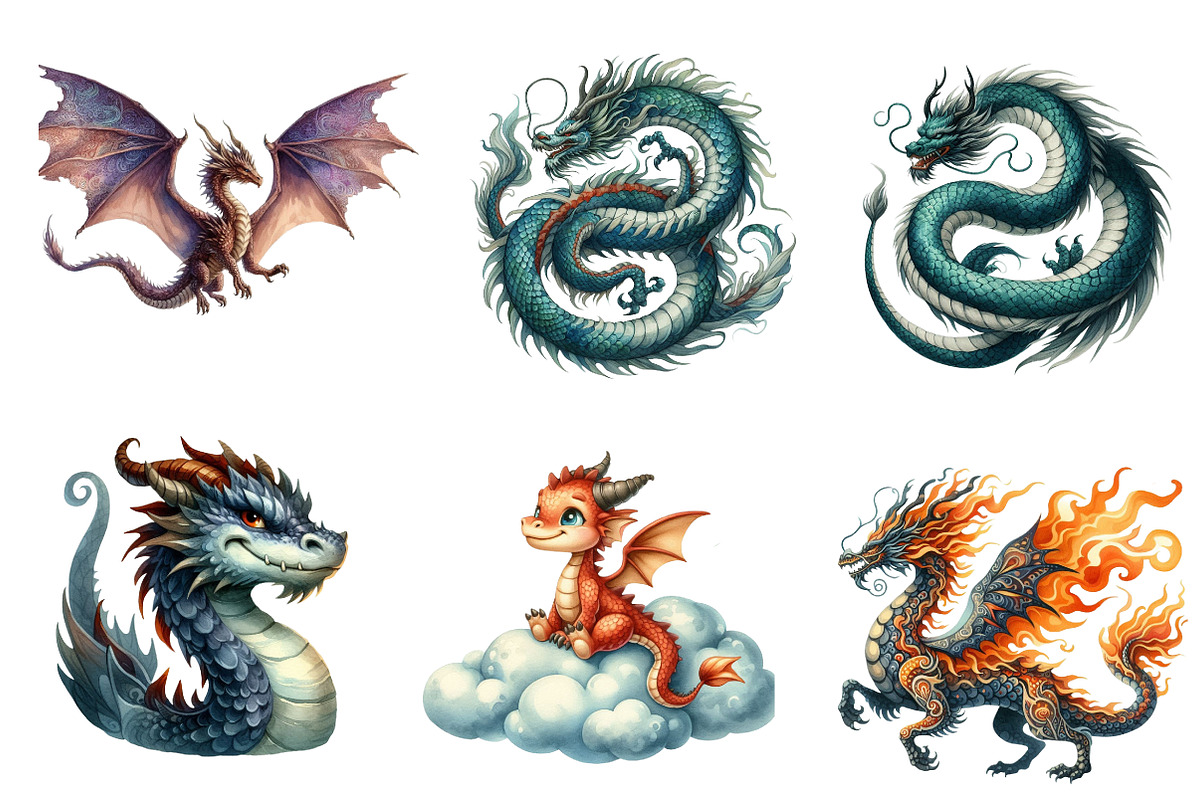 Whimsical Dragon Clipart, an Illustration by CreationArt (Photo 5 of 5)