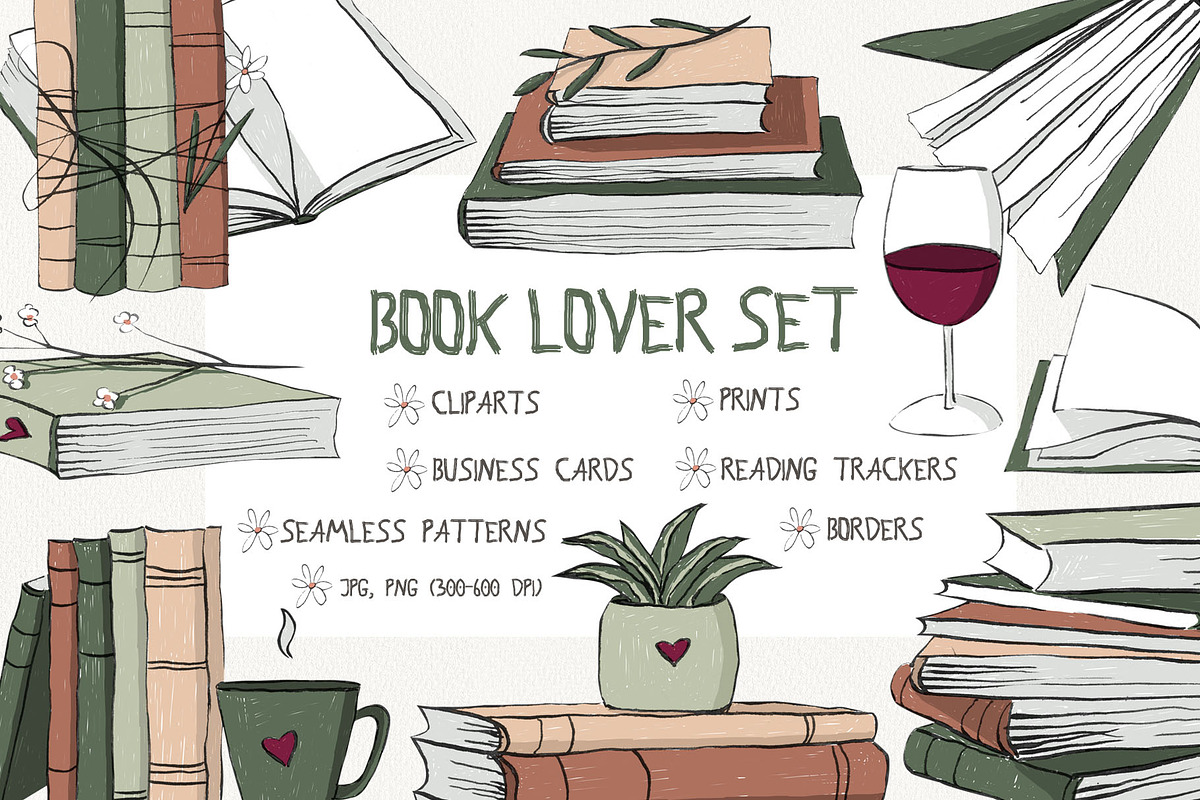 BOOK LOVER SET AND A BONUS, an Illustration by YULIYA MART DESIGN (Photo 1 of 10)