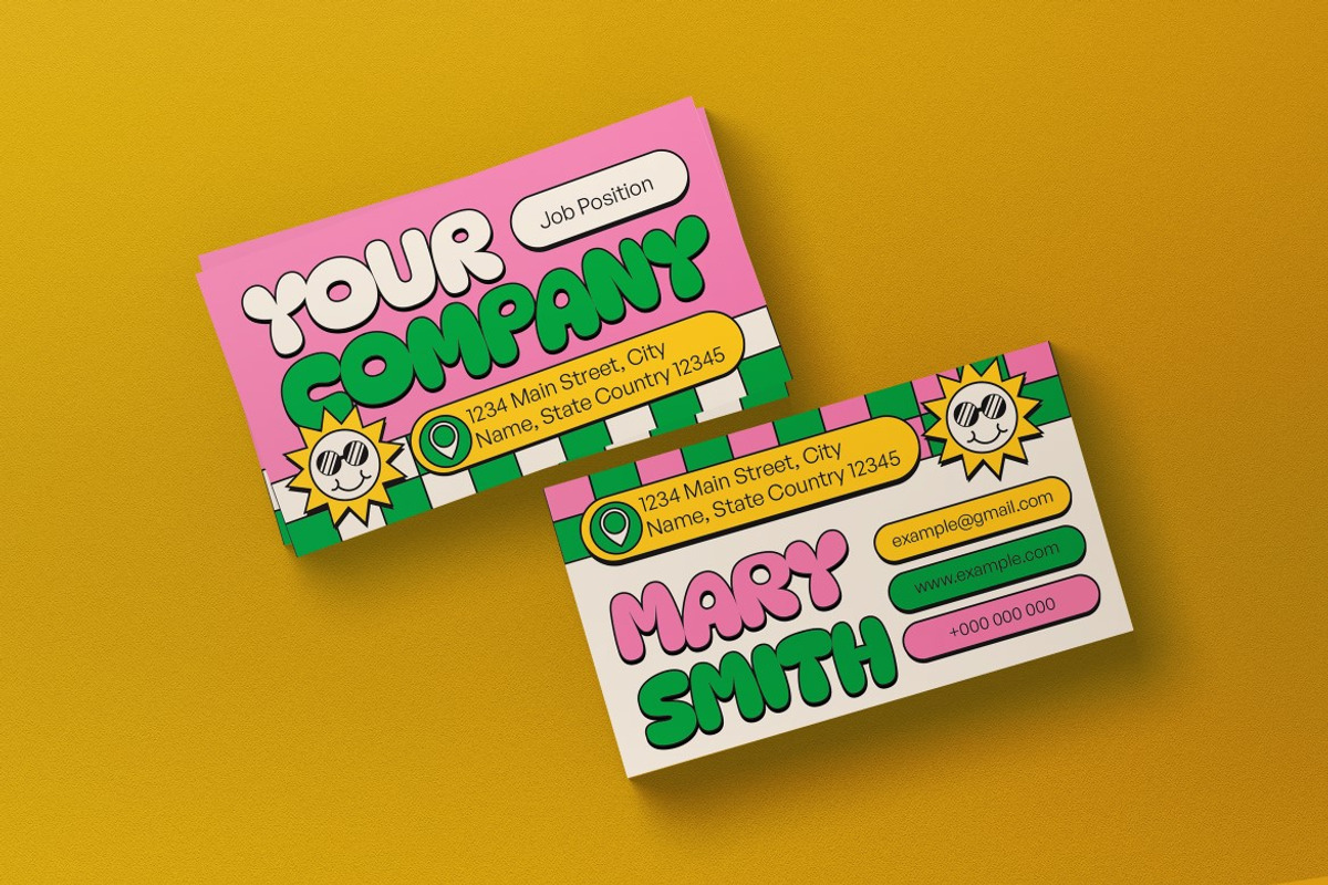 Pink Retro Business Card, a Business Card Template by graphicook (Photo 3 of 5)