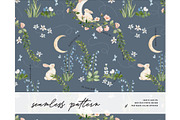 Moonlit Bunny Wildflower pattern, a Pattern Graphic by Milatoo (Thumbnail 1 of 4)