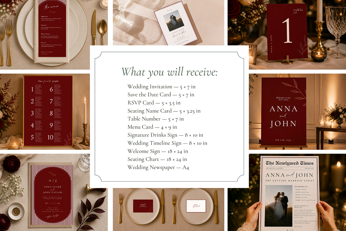 Luxury Burgundy Wedding Canva Bundle, a Stationery Template by Matisse Studio (Photo 3 of 9)