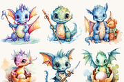 Watercolor Baby Dragon Clipart, an Animal Illustration by BusyDaydesign (Thumbnail 5 of 9)