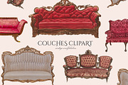 Vintage Couch & Sofa Clipart, an Illustration by Secret Helper (Thumbnail 1 of 5)