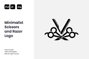 Minimalist Scissors and Razor Logo, a Branding & Logo Template by Luxury Logos