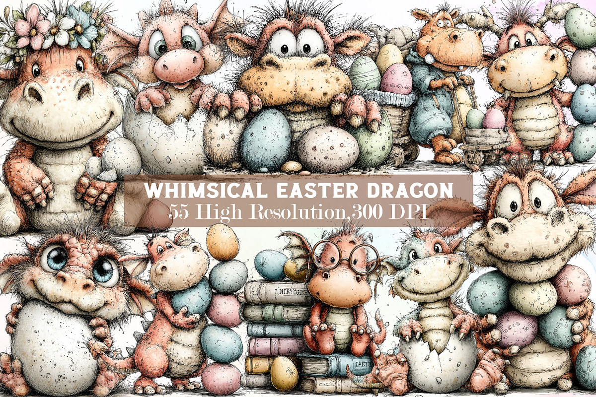 Whimsical Easter Dragon Clipart, an Illustration by Sublimation Artist (Photo 1 of 6)