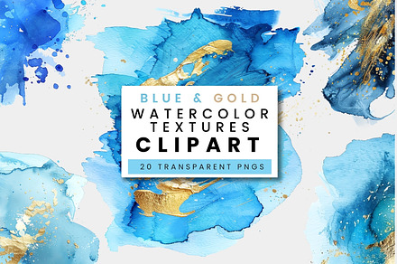 Blue and Gold Watercolor Texture, a Texture Illustration by ClipCraft