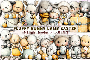 Fluffy Bunny Lamb Easter Clipart, an Illustration by Sublimation Artist