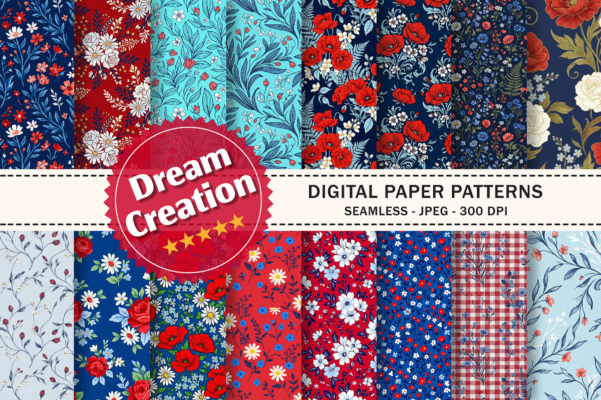 Floral Digital Paper, Ditsy Flowers, a Texture Graphic by Dream Creation (Photo 1 of 6)