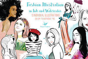 Fashion illustration ink watercolor, a Person Illustration by Winged Graphics
